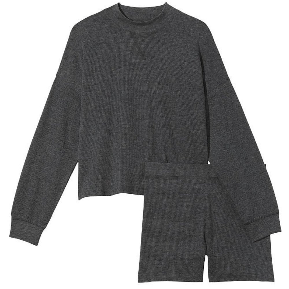 L VICTORIA'S SECRET Glow Waffle Pullover Bike Short Set Comfy Cute NWT - Picture 4 of 4